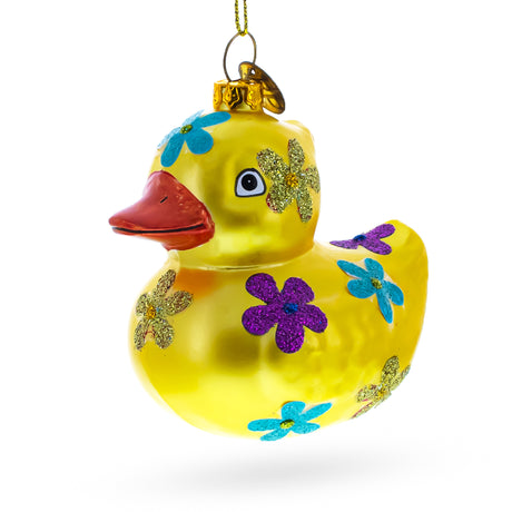 Cheerful Yellow Duck - Blown Glass Christmas Ornament in Yellow color,  shape