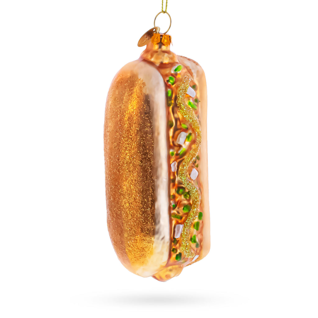 Savory Hot Dog Delight Blown Glass Christmas Ornament in Multi color Figurine