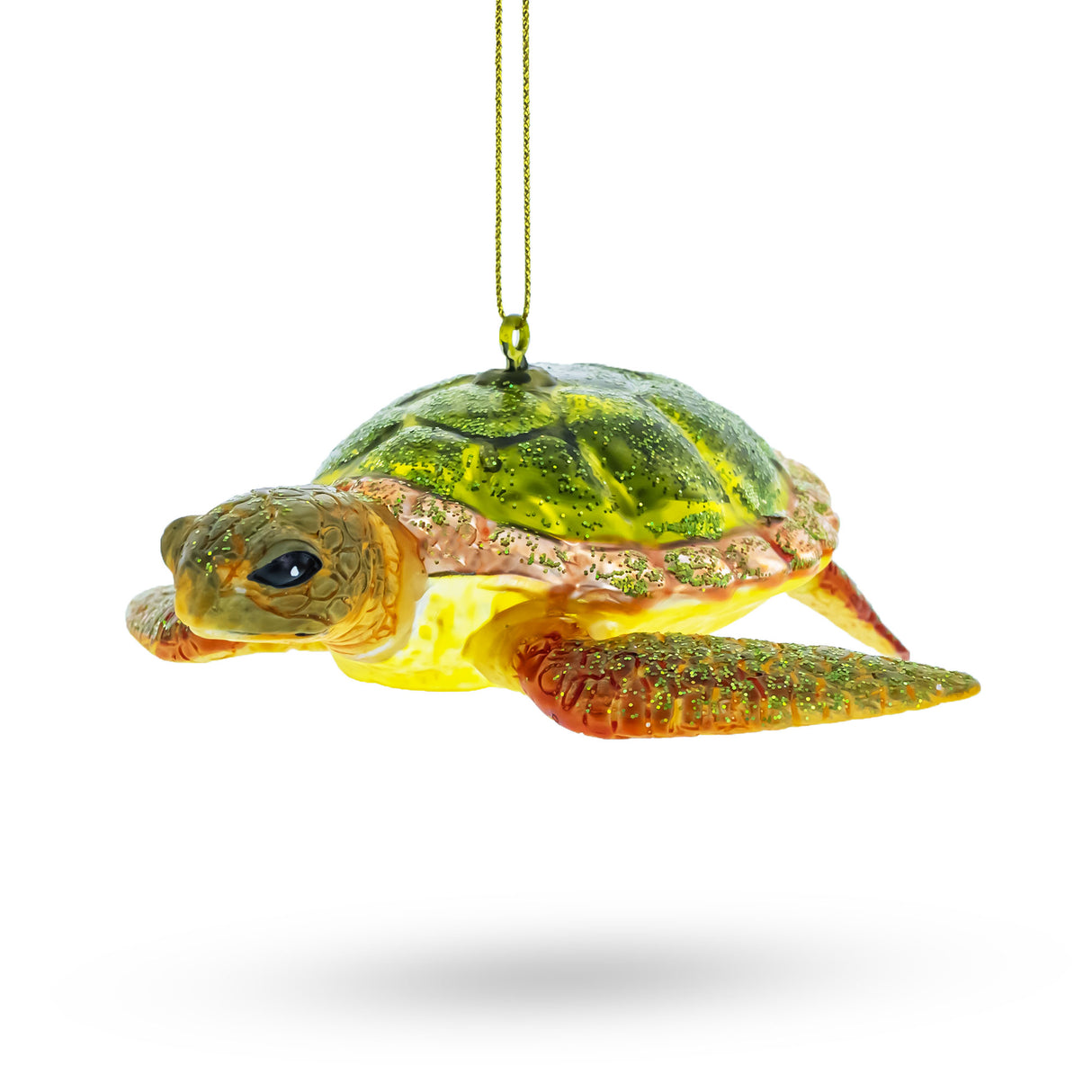 Glass Tranquil Sea Turtle - Blown Glass Christmas Ornament in Green color
