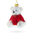 White Teddy Bear in Red Sweater Glass Christmas Ornament in Red color Figurine