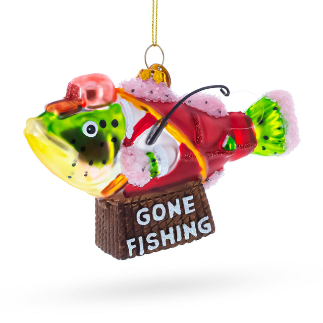 Quirky Fish in Hat Gone Fishing Glass Christmas Ornament in  color