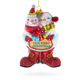 Romantic Snowmen Couple: Our First Christmas Blown Glass Christmas Ornament in Multi color