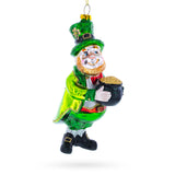 Lucky Leprechaun with Pot of Gold Glass Christmas Ornament in Multi color