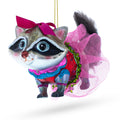 Raccoon in Dress Glass Christmas Ornament in Gray color Figurine