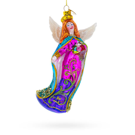 Serene Angel with Basket of Flowers Glass Christmas Ornament in Multi color