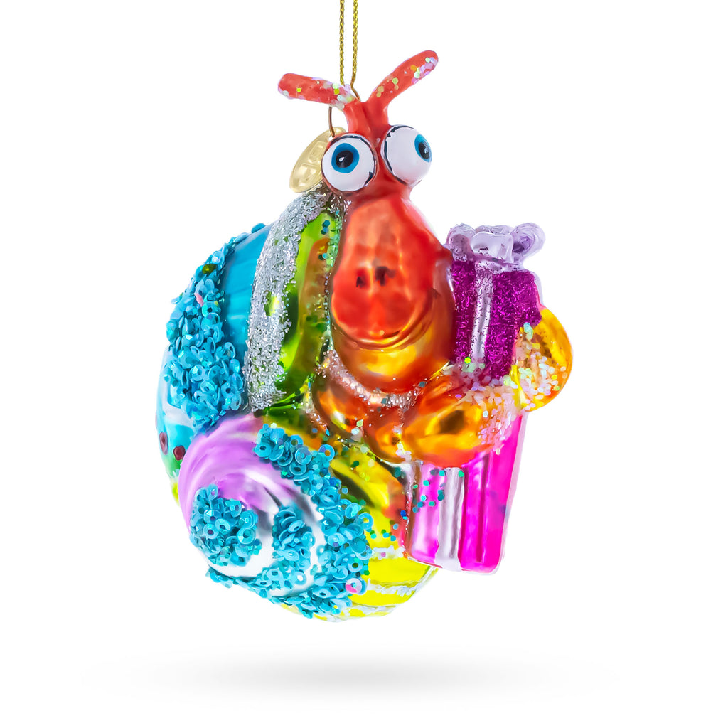 Shrimp with Gifts Glass Christmas Ornament in Orange color Figurine