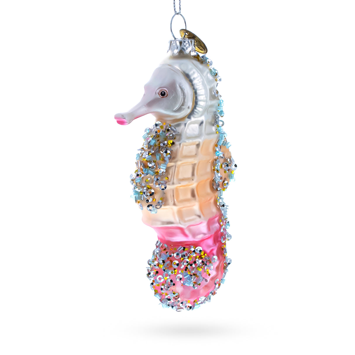 Elegant Seahorse - Blown Glass Christmas Ornament in Multi color,  shape