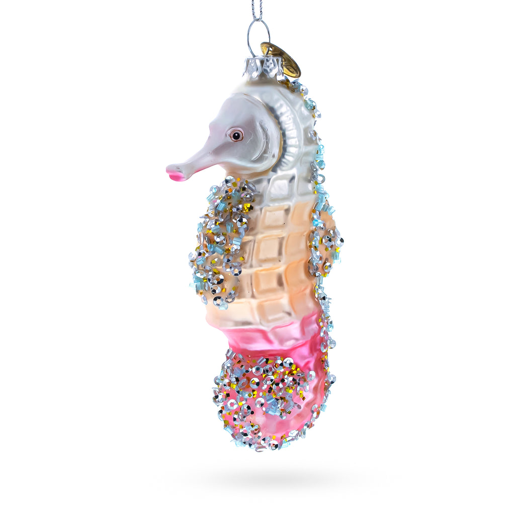 Seahorse Glass Christmas Ornament in Pink color Figurine