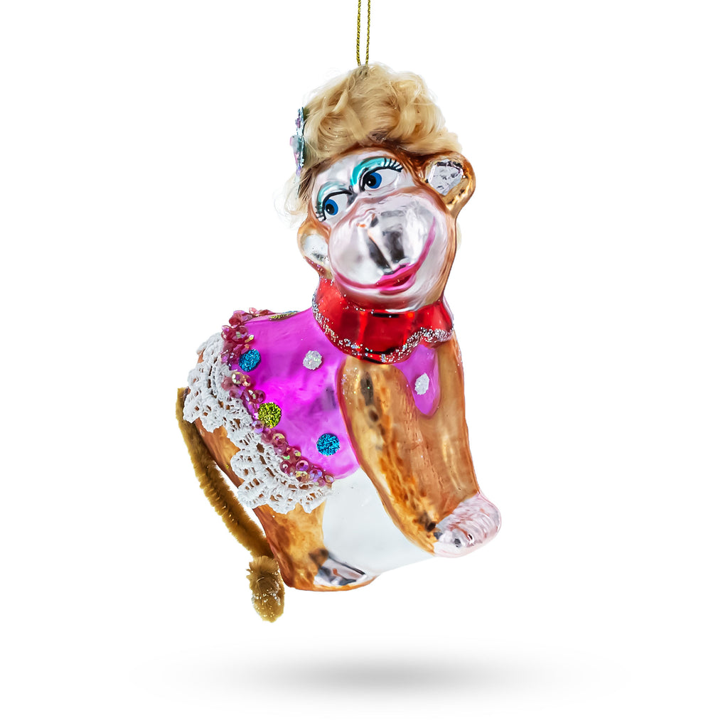 Monkey Glass Christmas Ornament in Purple color Figurine