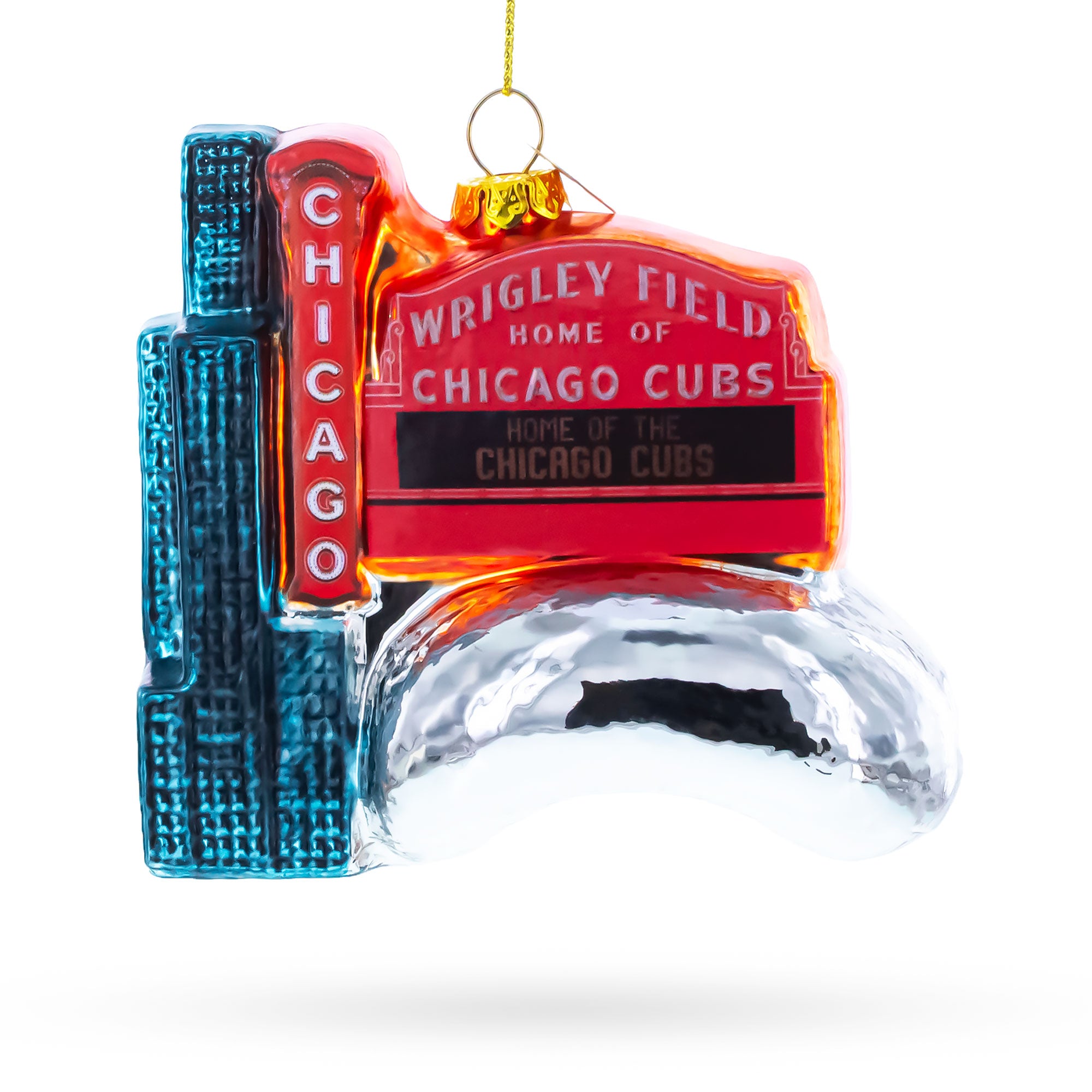 Chicago Travel Attractions Glass Christmas Ornament in Multi color Figurine
