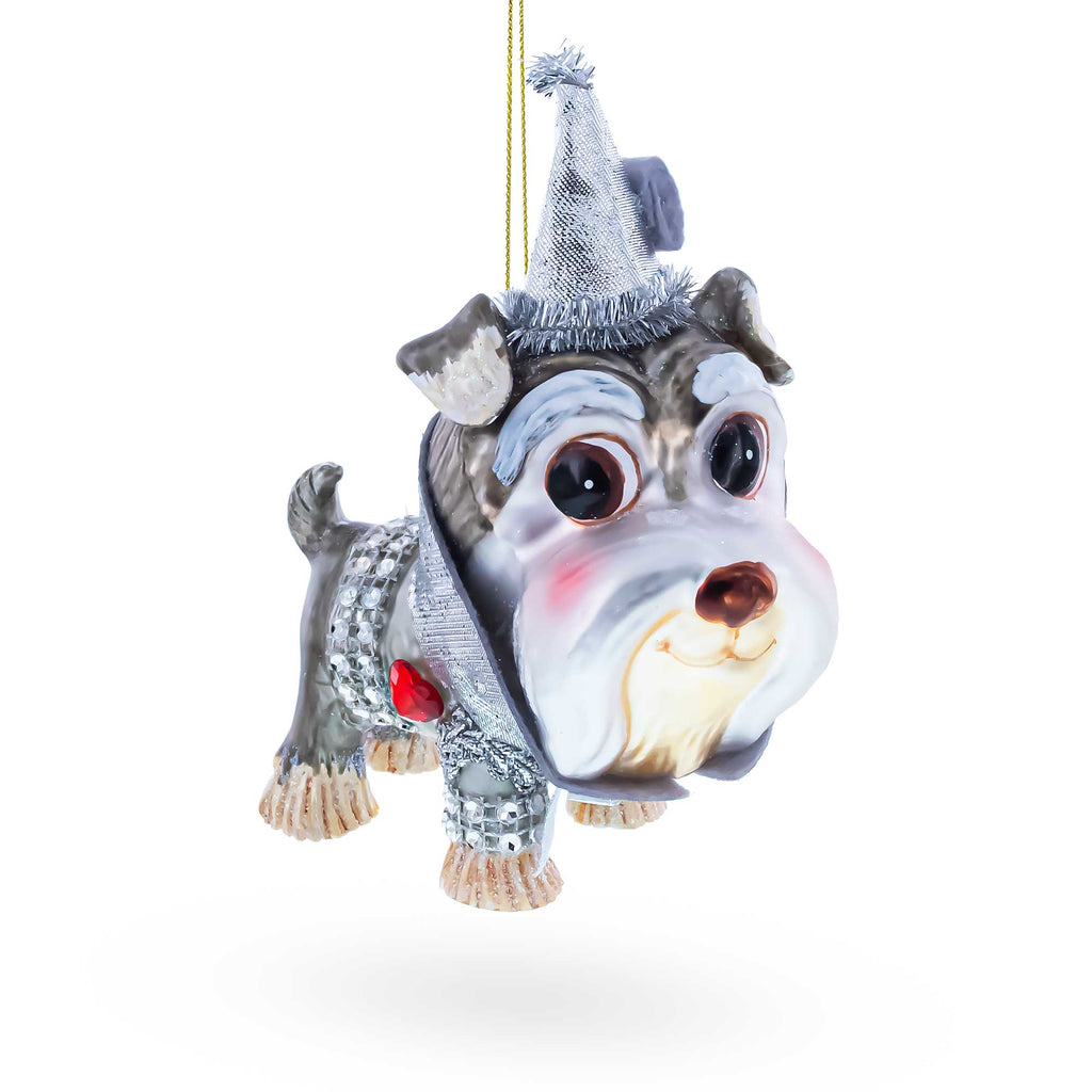 Schnauzer Glass Christmas Ornament in Grey color Figurine