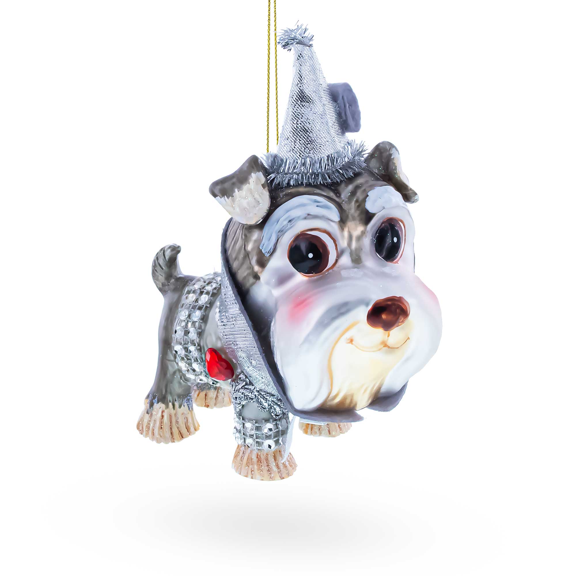 Schnauzer Glass Christmas Ornament in Grey color Figurine