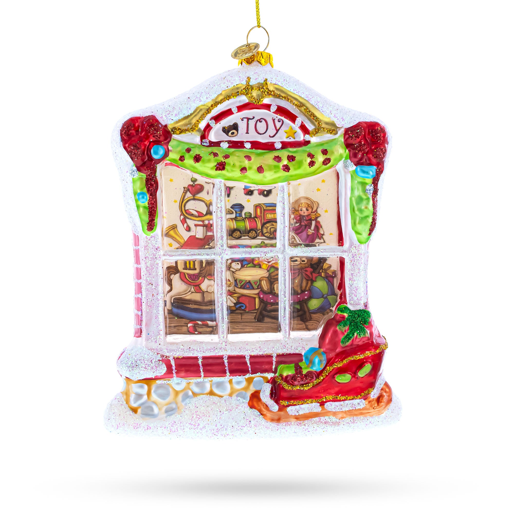 Winter Wonderland Toy House Glass Christmas Ornament in Clear color Figurine