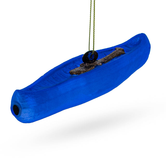 Blue Canoe - Blown Glass Christmas Ornament in Blue color,  shape