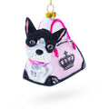 Boston Terrier in Pink Handbag Glass Christmas Ornament in Pink color Figurine