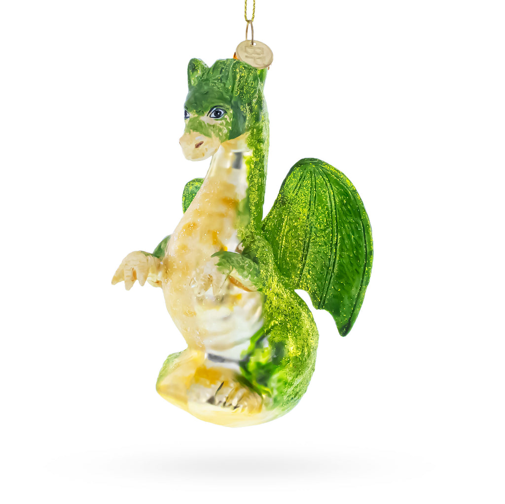 Flying Dragon Glass Christmas Ornament in Green color Figurine