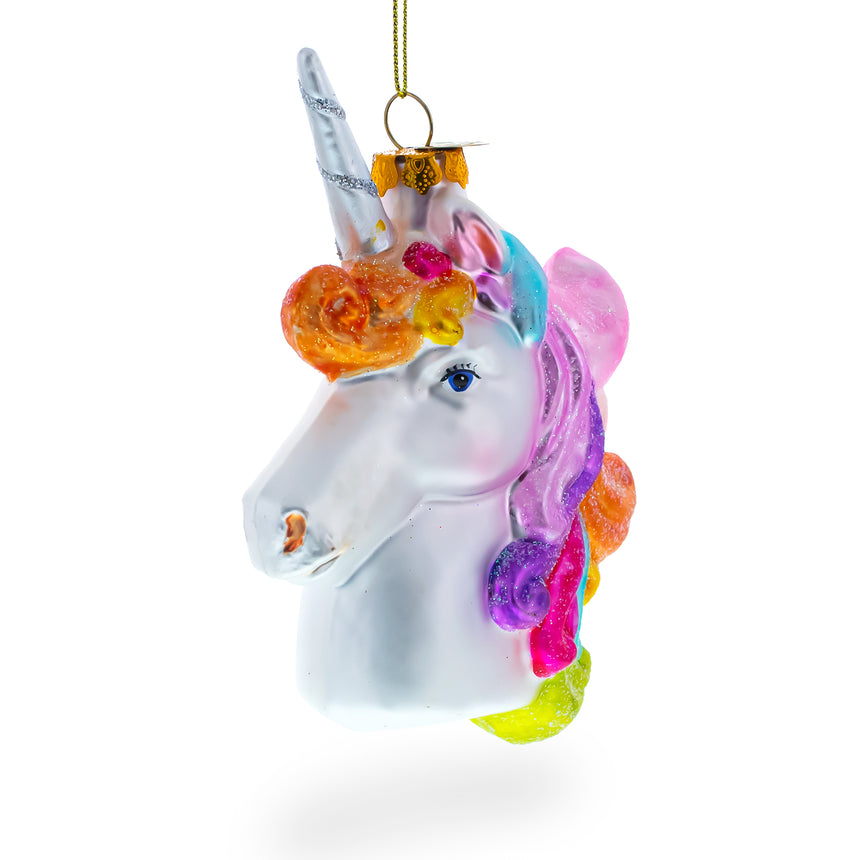 Enchanted Rainbow Unicorn Blown Glass Christmas Ornament in Multi color