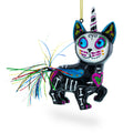 Black Cat on Halloween Glass Christmas Ornament in Black color Figurine