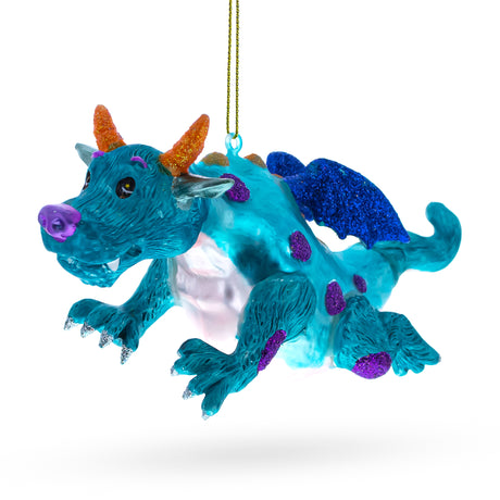 Majestic Flying Dragon - Blown Glass Christmas Ornament in Multi color,  shape