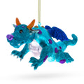 Flying Dragon Glass Christmas Ornament in Blue color Figurine