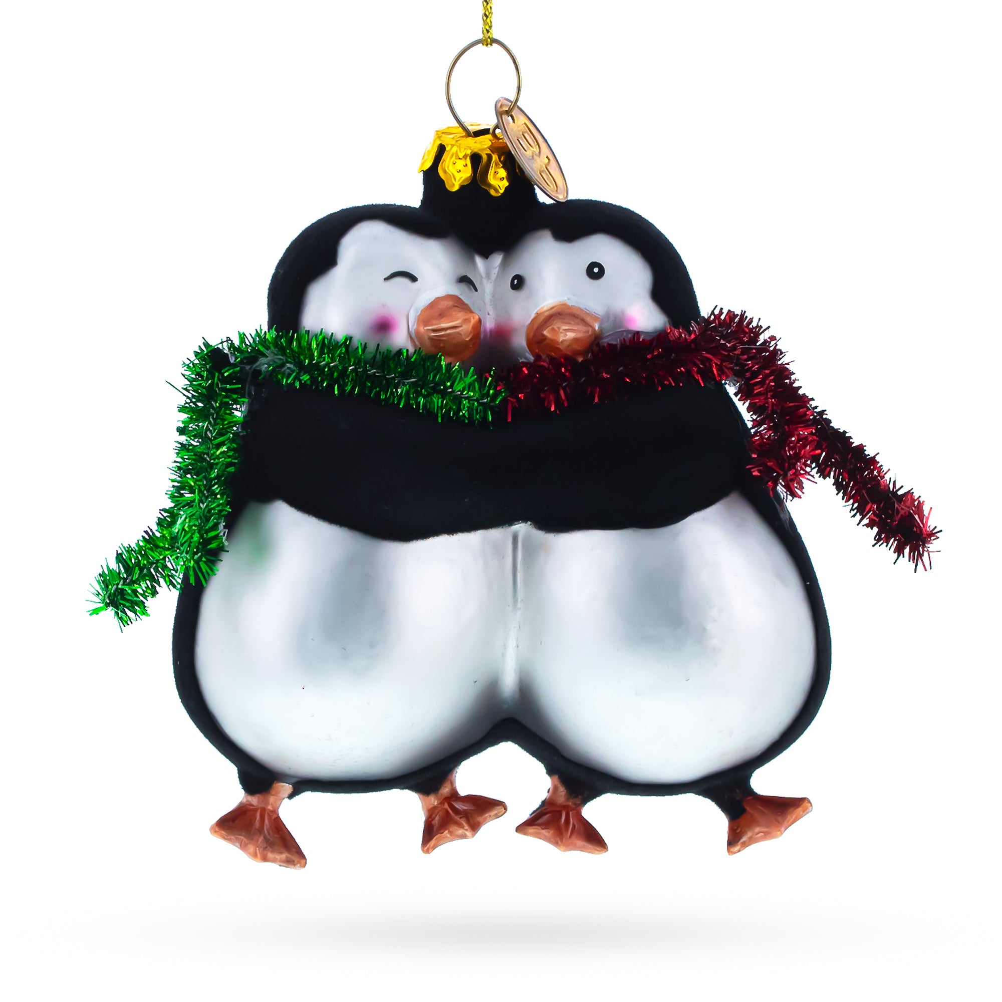 Penguin Couple in Love Blown Glass Christmas Ornament in Black color Figurine