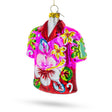 Glass Tropical Short Sleeve Shirt with Flowers - Blown Glass Christmas Ornament in Multi color