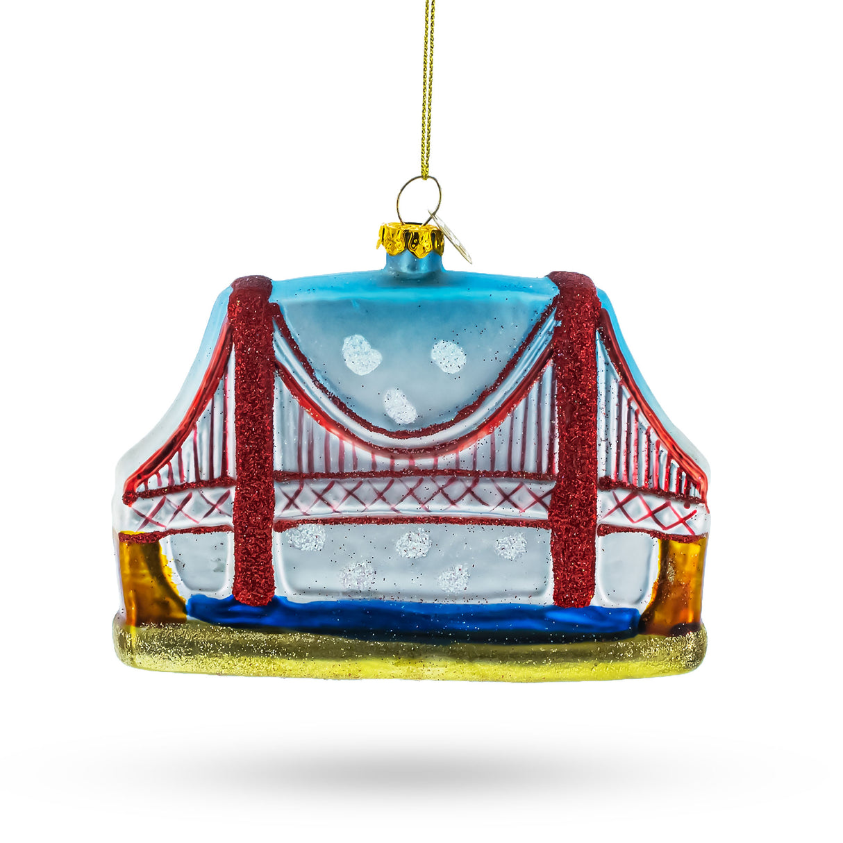 Glass Iconic Golden Gate Bridge, San Francisco, California Bridge - Blown Glass Christmas Ornament in Multi color