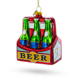 Festive Six-Bottle Beer Pack - Blown Glass Christmas Ornament in Multi color,  shape