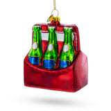 Festive Six-Bottle Beer Pack Blown Glass Christmas Ornament in Multi color