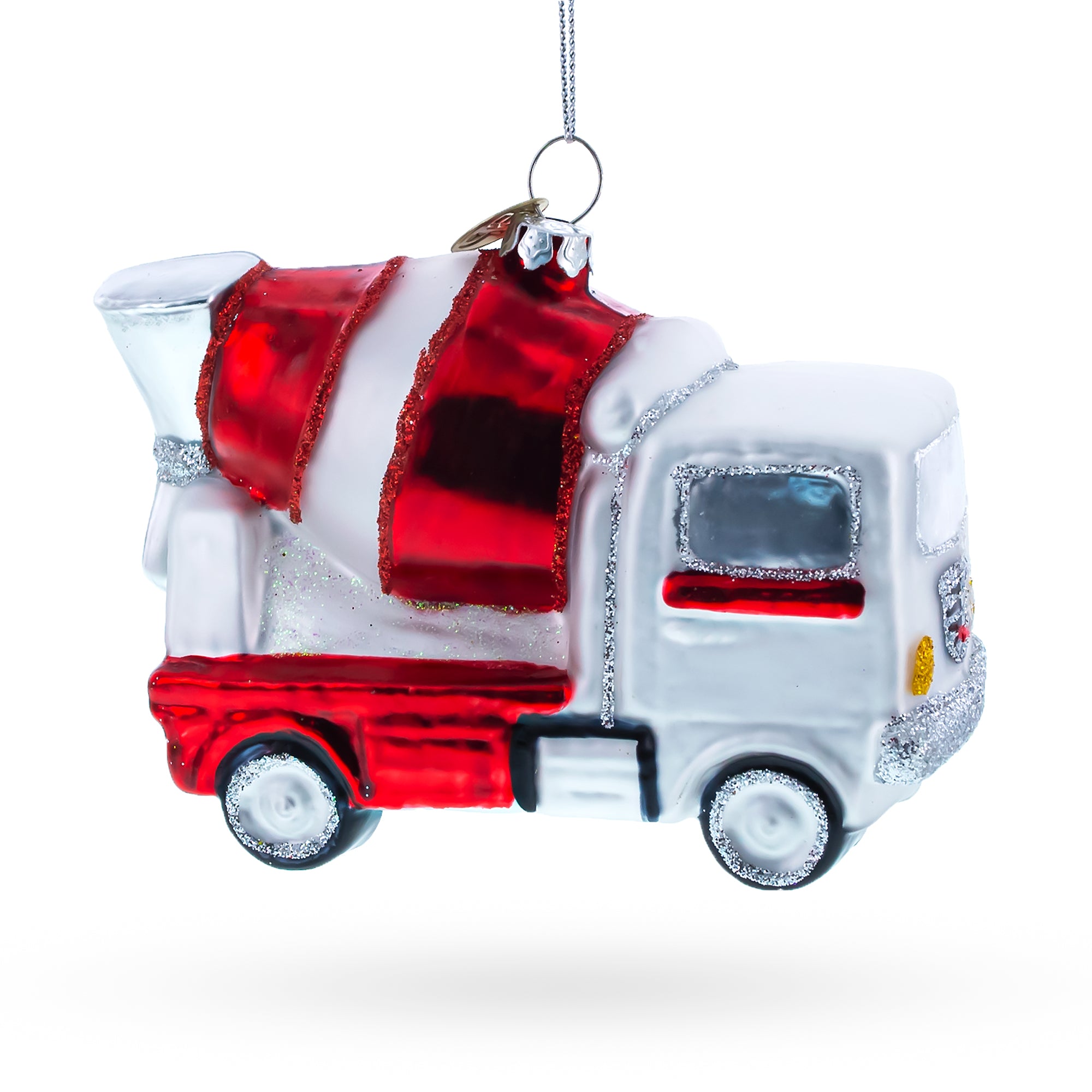 Concrete Mixer Glass Christmas Ornament in Red color Figurine