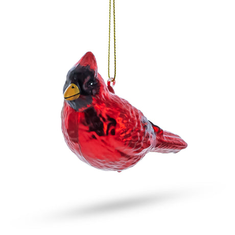Vibrant Red Cardinal - Blown Glass Christmas Ornament in Red color,  shape