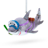 Adventurous Snorkeling Shark Blown Glass Christmas Ornament in Gray color
