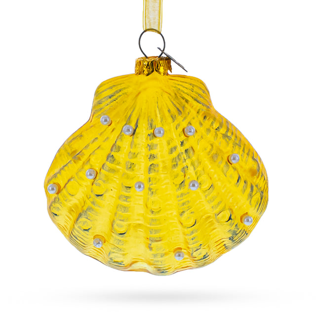 Elegant Sea Shell - Blown Glass Christmas Ornament in Yellow color,  shape
