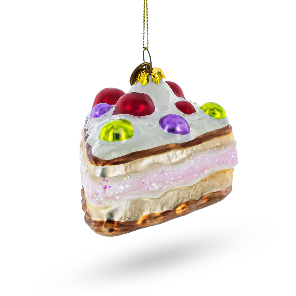 Glass Delectable Cherry Cake Food - Blown Glass Christmas Ornament in Multi color