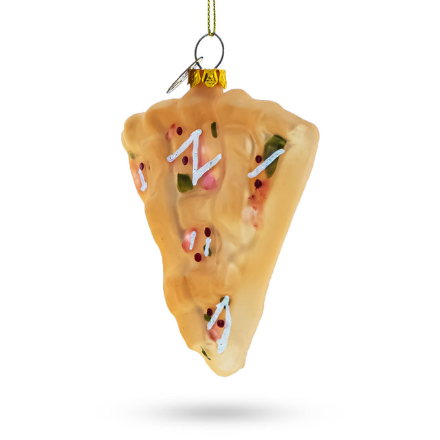 Delicious Cake Slice Food - Blown Glass Christmas Ornament in Yellow color, Triangle shape