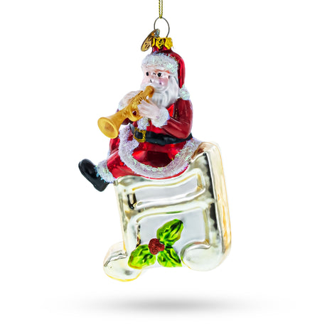 Musical Santa on Music Note - Blown Glass Christmas Ornament in Multi color,  shape