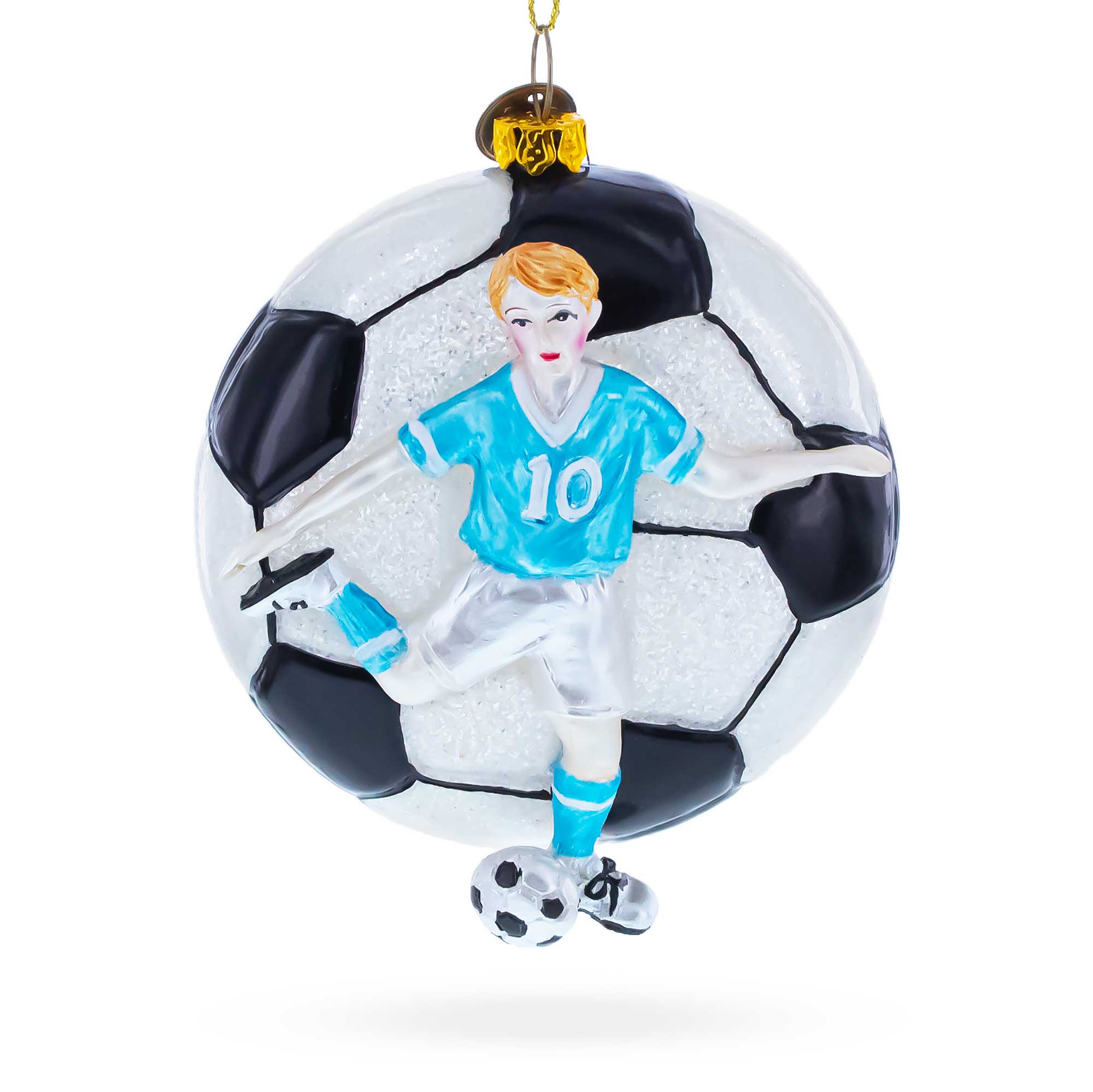 Football Player Glass Christmas Ornament in White color Figurine