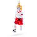 Girl Playing Soccer Glass Christmas Ornament in White color Figurine