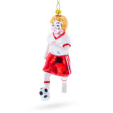 Sporty Girl Playing Soccer Blown Glass Christmas Ornament in Multi color