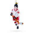 Skilled Hockey Player Blown Glass Christmas Ornament in White color