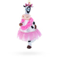 Dancing Cow in Pink Glass Christmas Ornament in Pink color Figurine