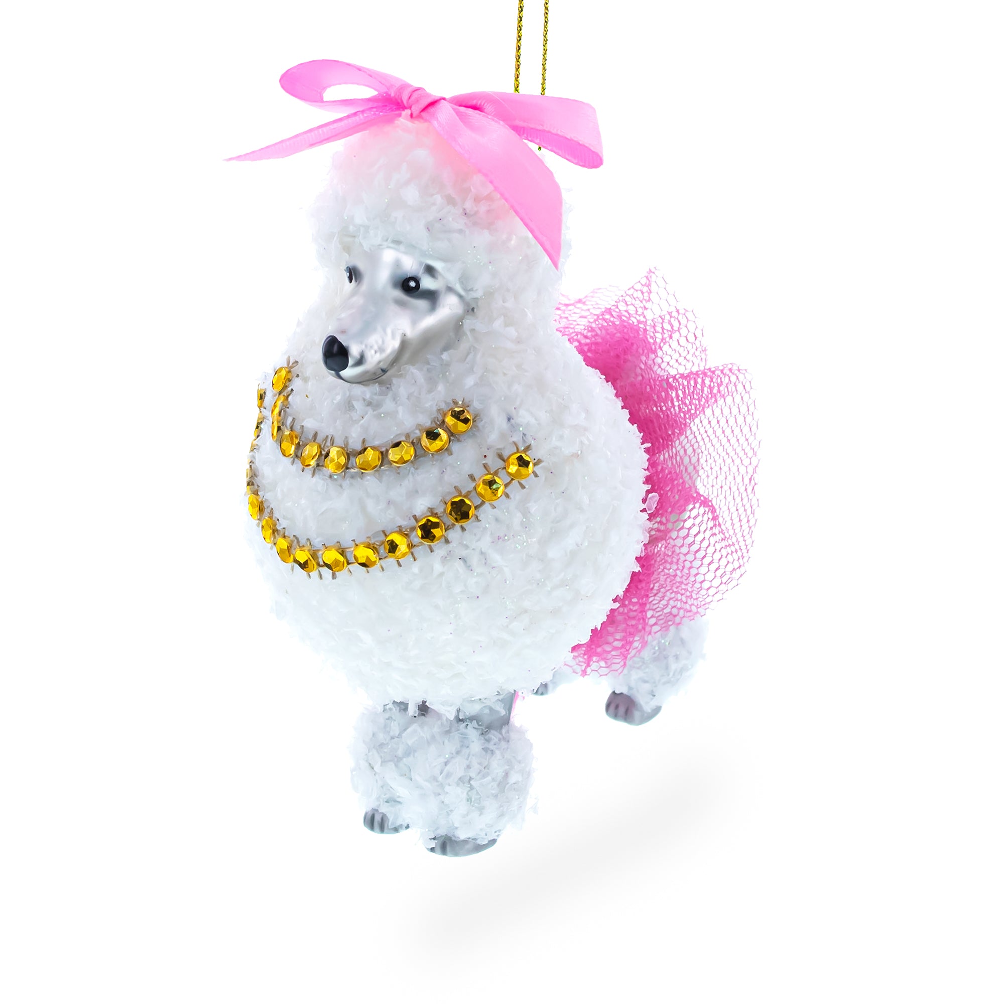 Elegant White Poodle Blown Glass Christmas Ornament in White color Figurine