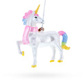 Rainbow Unicorn Glass Christmas Ornament in White color Figurine