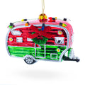 Camper Trailer with Lights Glass Christmas Ornament in Red color Figurine