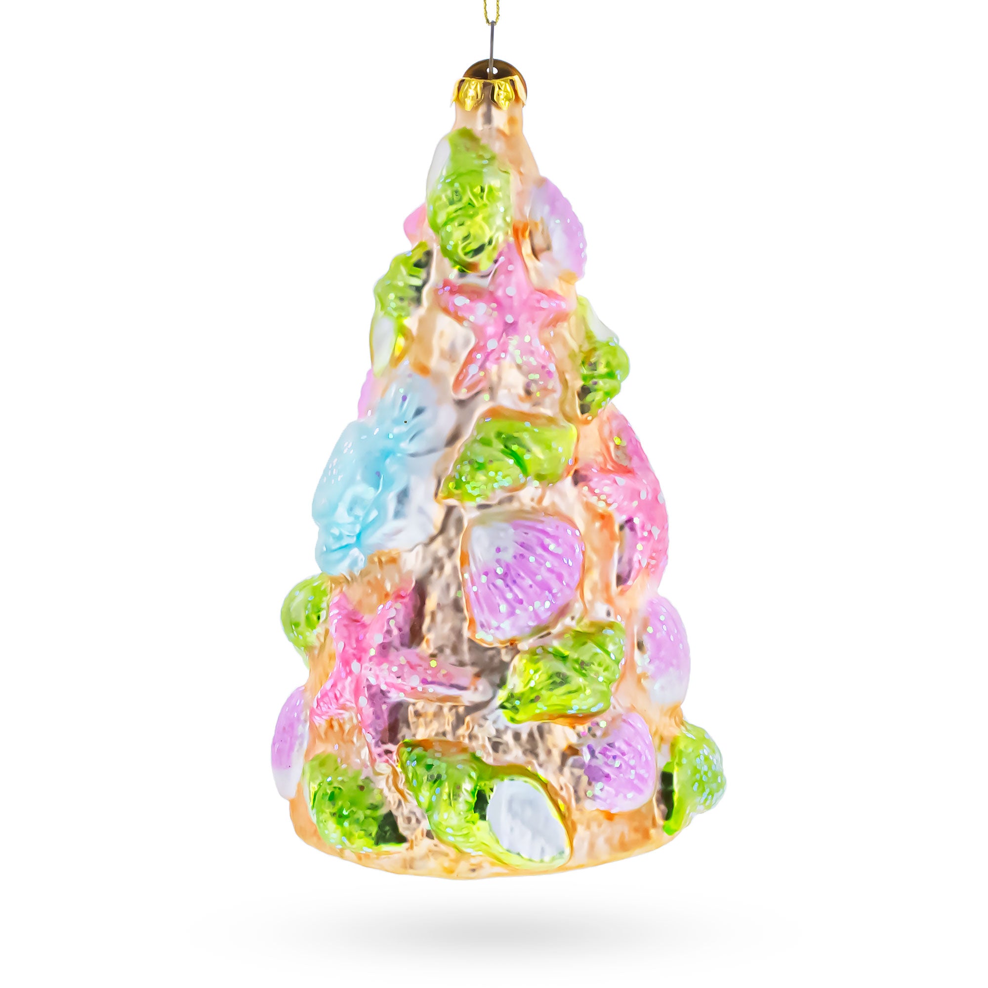 Seashell Christmas Tree Glass Ornament in Brown color Figurine