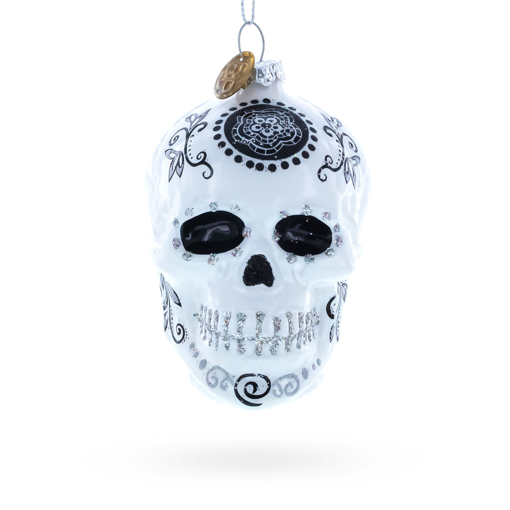 Mystical White Skull Blown Glass Christmas Ornament in White color Figurine