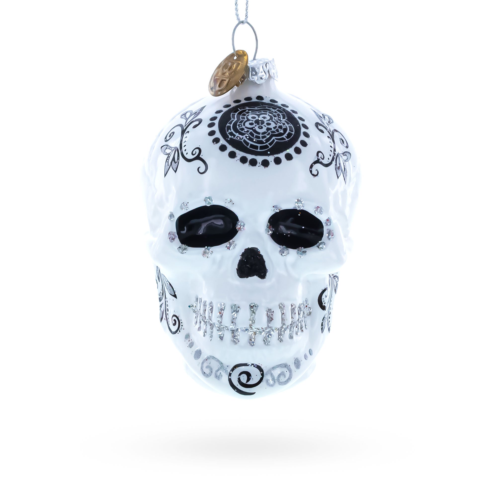 Mystical White Skull Blown Glass Christmas Ornament in White color Figurine