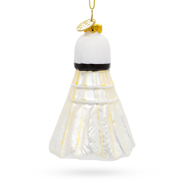 Glass Playful Badminton Shuttlecock Birdie - Blown Glass Christmas Ornament in White color