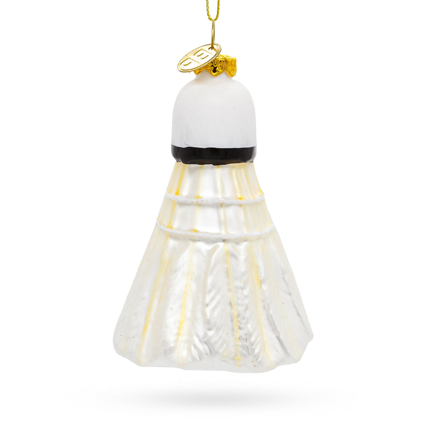 Playful Badminton Shuttlecock Birdie Blown Glass Christmas Ornament in White color