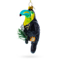 Toucan with Pine Branch Glass Christmas Ornament in Black color Figurine